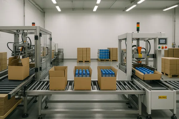 Automated packaging line with case erector and case sealer