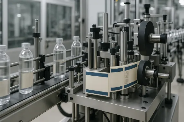 automatic labeling machine for bottles in action