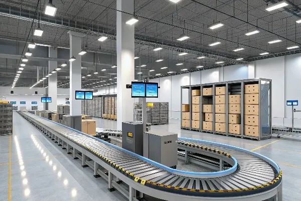 conveyor belt system in automated warehouse
