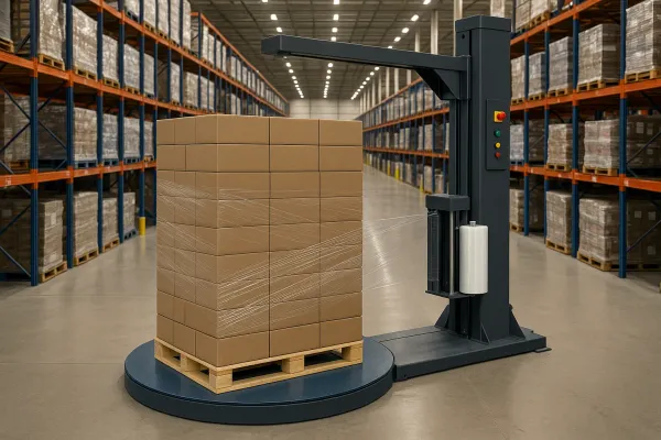 automatic stretch wrapper in warehouse