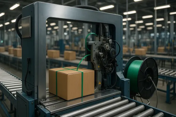 automatic strapping machine in production